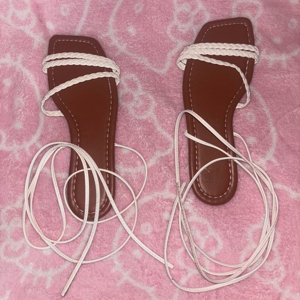 white wrap sandals